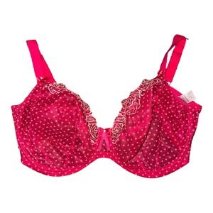 Elomi Bra Women 38HH Pink Polka Dot Floral Embroidery Underwire EL8170RAY